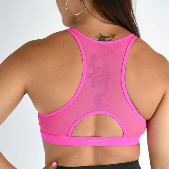 FLEO Maeve Sports Bra Light Support Pink Mesh High Neck Racerback Size XS NWT - Picture 2 of 8